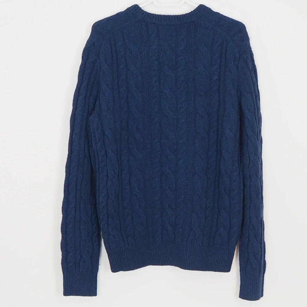 GAP Cable Knit Lambswool Blend Sweater Mens M Midnight Blue Preppy, Fisherman